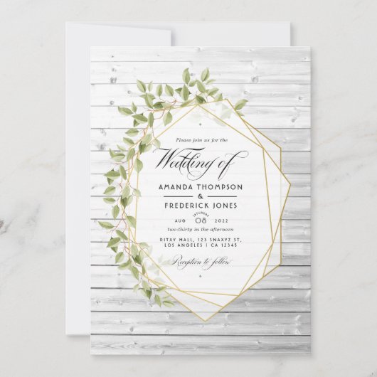 Rustische Waterverf Greenery Geometric Wedding Kaart (Voorkant)