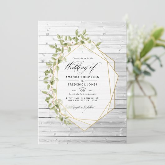 Rustische Waterverf Greenery Geometric Wedding Kaart (Staand voorkant)