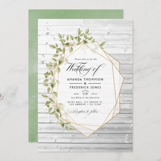 Rustische Waterverf Greenery Geometric Wedding Kaart (Voorkant / Achterkant)