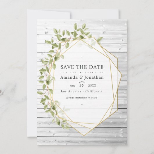 Rustische Waterverf Greenery Geometric Wedding Save The Date (Voorkant)