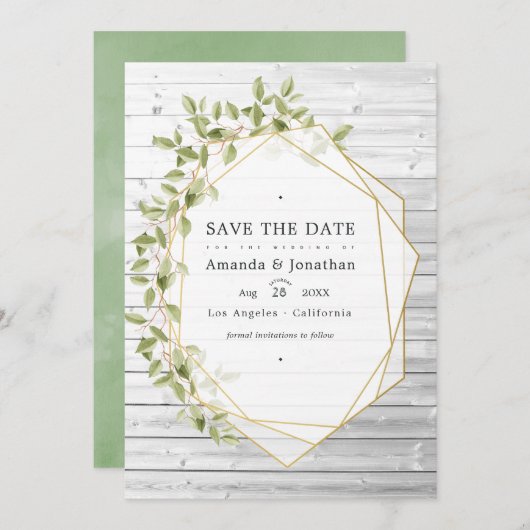 Rustische Waterverf Greenery Geometric Wedding Save The Date (Voorkant / Achterkant)