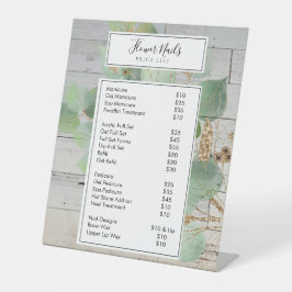 Rustische Waterverf Greenery Nail Salon Price List Reclamebord Met Voetstuk