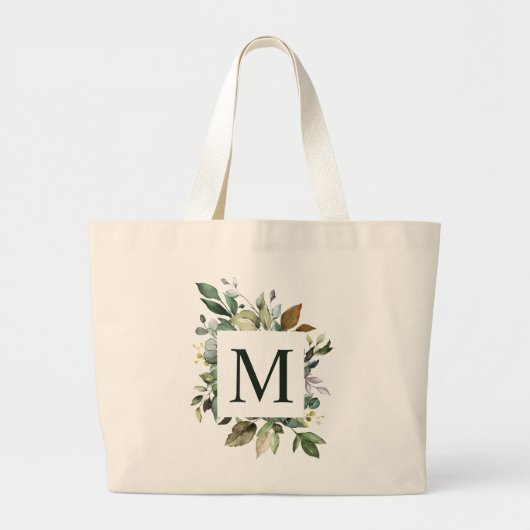 Rustische Waterverf Greenery Square Wreator Monogr Grote Tote Bag (Voorkant)