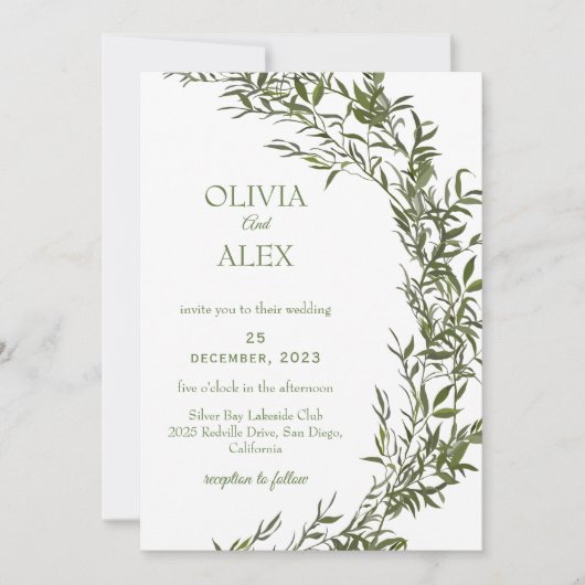 Rustische Waterverf Greenery Wedding Invitation Kaart (Voorkant)