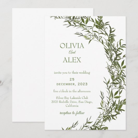 Rustische Waterverf Greenery Wedding Invitation Kaart (Voorkant / Achterkant)