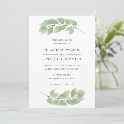Rustische Waterverf Greenery Wedding Invitation Kaart (Staand voorkant)