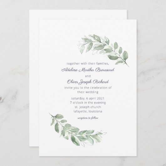 Rustische Waterverf Greenery Wedding Invitations Kaart (Voorkant / Achterkant)