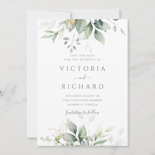 Rustische Waterverf Greenery Wedding Save The Date (Voorkant)