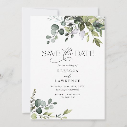 Rustische Waterverf Greenery Wedding Save the Date Kaart (Voorkant)