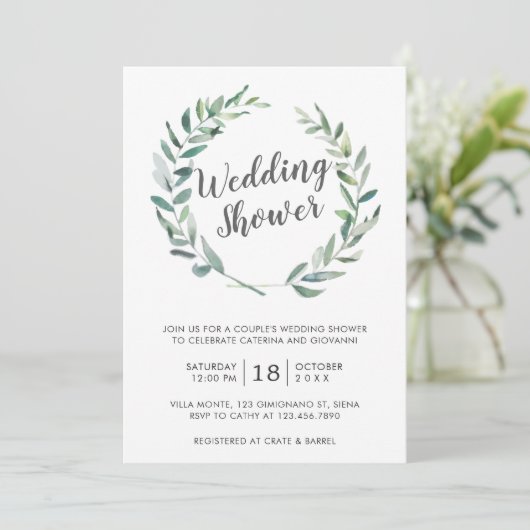 Rustische Waterverf Greenery Wreath Couples Shower Kaart (Staand voorkant)