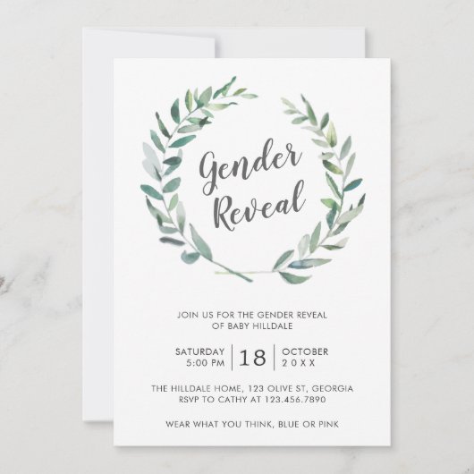 Rustische Waterverf Greenery Wreath Gender onthull Kaart (Voorkant)