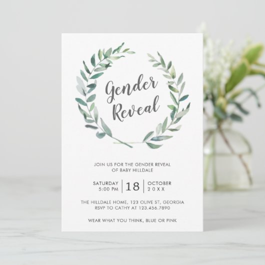 Rustische Waterverf Greenery Wreath Gender onthull Kaart (Staand voorkant)