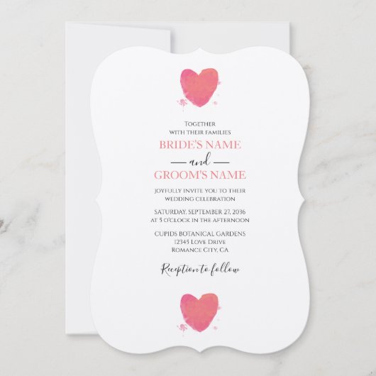 Rustische Waterverf Heart Wedding Invitations Kaart (Voorkant)