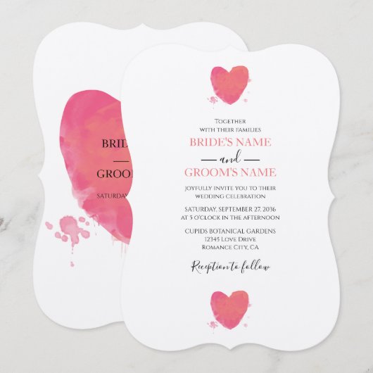 Rustische Waterverf Heart Wedding Invitations Kaart (Voorkant / Achterkant)