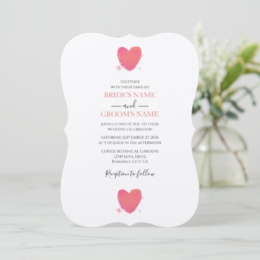 Rustische Waterverf Heart Wedding Invitations Kaart (Staand voorkant)