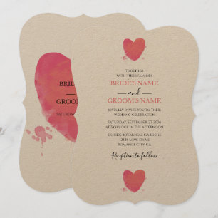 Rustische Waterverf Heart Wedding Invitations Kaart