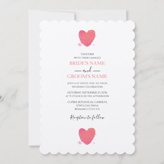 Rustische Waterverf Heart Wedding Invitations Kaart (Voorkant)