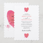Rustische Waterverf Heart Wedding Invitations Kaart (Voorkant / Achterkant)