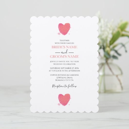 Rustische Waterverf Heart Wedding Invitations Kaart (Staand voorkant)