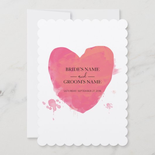 Rustische Waterverf Heart Wedding Invitations Kaart (Achterkant)