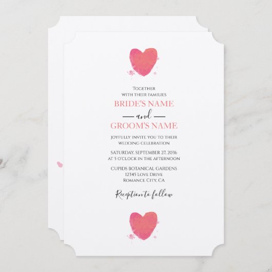 Rustische Waterverf Heart Wedding Invitations Kaart (Voorkant / Achterkant)