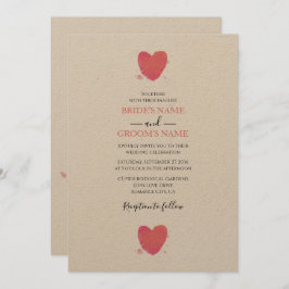 Rustische Waterverf Heart Wedding Invitations Kaart