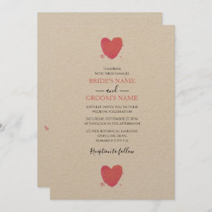 Rustische Waterverf Heart Wedding Invitations Kaart