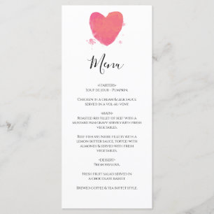 Rustische Waterverf Heart Wedding Menu