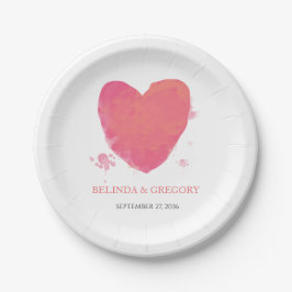 Rustische Waterverf Heart Wedding Papieren Bordje