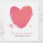 Rustische Waterverf Heart Wedding Wijn Etiket (Enkel label)