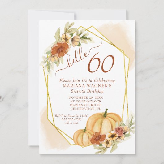 Rustische Waterverf Herfst Pumpkin 60e verjaardag Kaart (Voorkant)