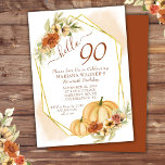 Rustische Waterverf Herfst Pumpkin 90th Birthday Kaart<br><div class="desc">Rustic waterverf herfst pompoen 90e verjaardag uitnodiging - hallo 90 - in gouden roest,  wogundy,  herfstkleuren.</div>