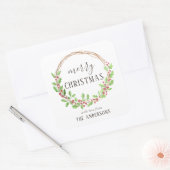 Rustische Waterverf Holly Wreath Merry Kerstmis Vierkante Sticker (Envelop)