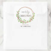 Rustische Waterverf Holly Wreath Merry Kerstmis Vierkante Sticker (Tas)