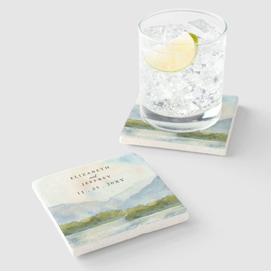 Rustische Waterverf in het winterhuwelijk Stenen Onderzetter (Zijkant)