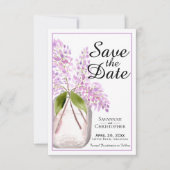 Rustische Waterverf Jar van Lila bloemen bruiloft Save The Date (Voorkant)