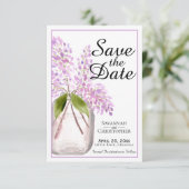 Rustische Waterverf Jar van Lila bloemen bruiloft Save The Date (Staand voorkant)