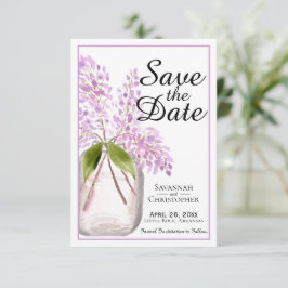 Rustische Waterverf Jar van Lila bloemen bruiloft Save The Date