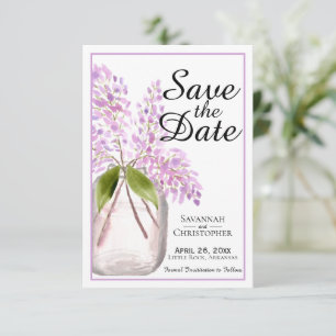 Rustische Waterverf Jar van Lila bloemen bruiloft Save The Date
