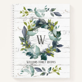 Rustische Waterverf Laurel Wreath Monogram Recipe Notitieboek