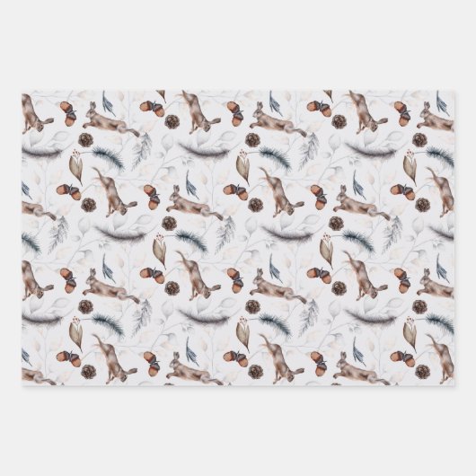 Rustische Waterverf Leaping Hare Winter Inpakpapier Vel (Voorkant 3)