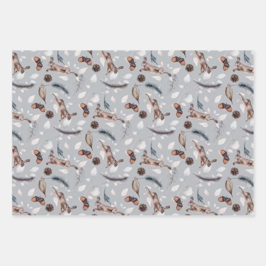 Rustische Waterverf Leaping Hare Winter Inpakpapier Vel (Voorkant 2)