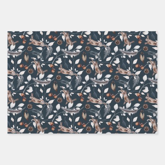 Rustische Waterverf Leaping Hare Winter Inpakpapier Vel (Voorkant)