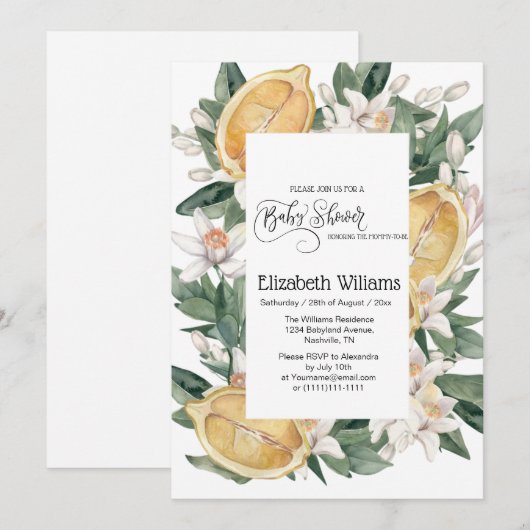 Rustische Waterverf Lemon Italiaans Citrus Baby sh Kaart (Voorkant / Achterkant)