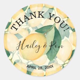 Rustische Waterverf Lemons Greenery BEDANK JE Ronde Sticker
