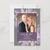 Rustische Waterverf Lilacs & Foto Gray Wedding Save The Date (Voorkant)