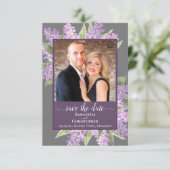 Rustische Waterverf Lilacs & Foto Gray Wedding Save The Date (Staand voorkant)