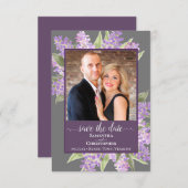 Rustische Waterverf Lilacs & Foto Gray Wedding Save The Date (Voorkant / Achterkant)