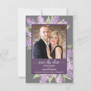 Rustische Waterverf Lilacs & Foto Gray Wedding Save The Date