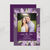 Rustische Waterverf Lilacs & Foto Paars Wedding Save The Date (Voorkant / Achterkant)